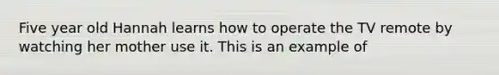 Five year old Hannah learns how to operate the TV remote by watching her mother use it. This is an example of
