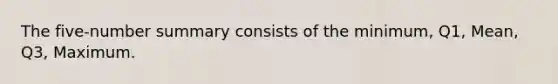 The five-number summary consists of the minimum, Q1, Mean, Q3, Maximum.