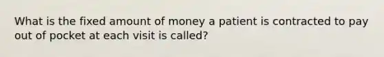 What is the fixed amount of money a patient is contracted to pay out of pocket at each visit is called?