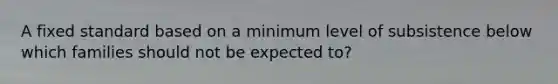 A fixed standard based on a minimum level of subsistence below which families should not be expected to?