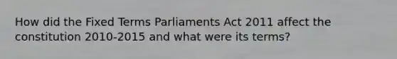 How did the Fixed Terms Parliaments Act 2011 affect the constitution 2010-2015 and what were its terms?