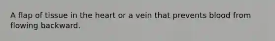 A flap of tissue in the heart or a vein that prevents blood from flowing backward.