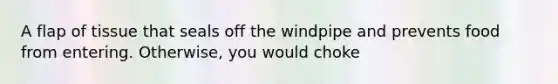 A flap of tissue that seals off the windpipe and prevents food from entering. Otherwise, you would choke