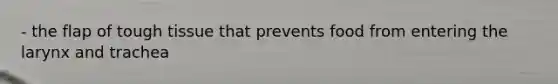 - the flap of tough tissue that prevents food from entering the larynx and trachea
