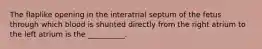 The flaplike opening in the interatrial septum of the fetus through which blood is shunted directly from the right atrium to the left atrium is the __________.