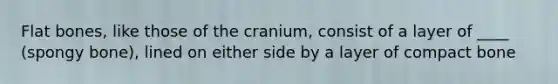 Flat bones, like those of the cranium, consist of a layer of ____ (spongy bone), lined on either side by a layer of compact bone