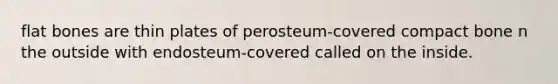 flat bones are thin plates of perosteum-covered compact bone n the outside with endosteum-covered called on the inside.