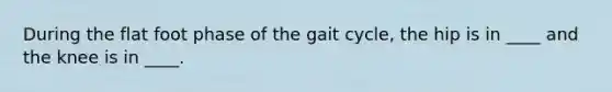 During the flat foot phase of the gait cycle, the hip is in ____ and the knee is in ____.