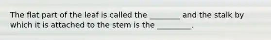 The flat part of the leaf is called the ________ and the stalk by which it is attached to the stem is the _________.
