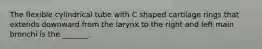 The flexible cylindrical tube with C shaped cartilage rings that extends downward from the larynx to the right and left main bronchi is the _______.