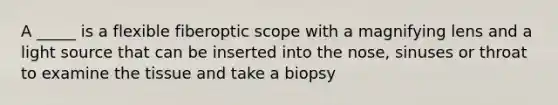 A _____ is a flexible fiberoptic scope with a magnifying lens and a light source that can be inserted into the nose, sinuses or throat to examine the tissue and take a biopsy