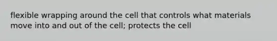 flexible wrapping around the cell that controls what materials move into and out of the cell; protects the cell