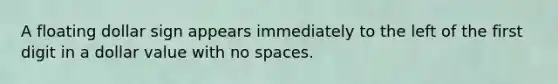 A floating dollar sign appears immediately to the left of the first digit in a dollar value with no spaces.