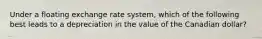 Under a floating exchange rate system, which of the following best leads to a depreciation in the value of the Canadian dollar?