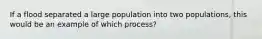 If a flood separated a large population into two populations, this would be an example of which process?