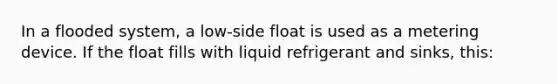 In a flooded system, a low-side float is used as a metering device. If the float fills with liquid refrigerant and sinks, this: