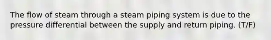 The flow of steam through a steam piping system is due to the pressure differential between the supply and return piping. (T/F)