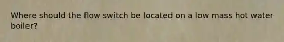 Where should the flow switch be located on a low mass hot water boiler?