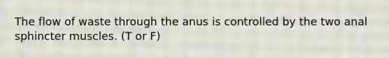 The flow of waste through the anus is controlled by the two anal sphincter muscles. (T or F)