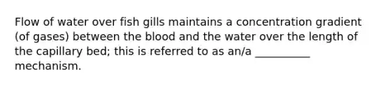 Flow of water over fish gills maintains a concentration gradient (of gases) between the blood and the water over the length of the capillary bed; this is referred to as an/a __________ mechanism.