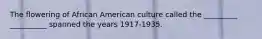 The flowering of African American culture called the _________ __________ spanned the years 1917-1935.