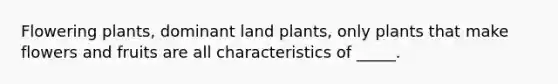 Flowering plants, dominant land plants, only plants that make flowers and fruits are all characteristics of _____.