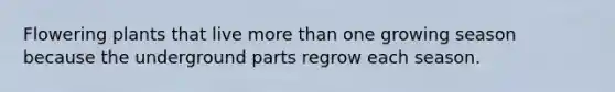 Flowering plants that live more than one growing season because the underground parts regrow each season.