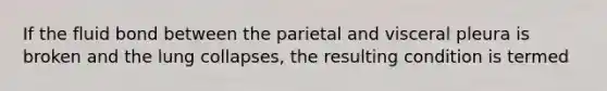 If the fluid bond between the parietal and visceral pleura is broken and the lung collapses, the resulting condition is termed