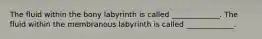 The fluid within the bony labyrinth is called _____________. The fluid within the membranous labyrinth is called _____________.