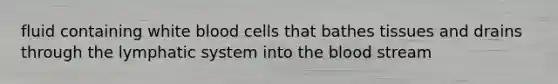 fluid containing white blood cells that bathes tissues and drains through the lymphatic system into the blood stream