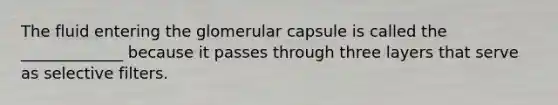 The fluid entering the glomerular capsule is called the _____________ because it passes through three layers that serve as selective filters.