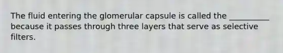 The fluid entering the glomerular capsule is called the __________ because it passes through three layers that serve as selective filters.