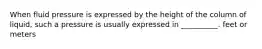 When fluid pressure is expressed by the height of the column of liquid, such a pressure is usually expressed in __________. feet or meters