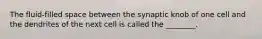 The fluid-filled space between the synaptic knob of one cell and the dendrites of the next cell is called the ________.