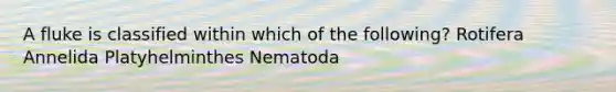 A fluke is classified within which of the following? Rotifera Annelida Platyhelminthes Nematoda