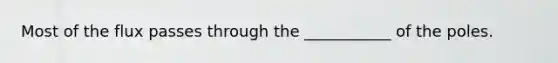 Most of the flux passes through the ___________ of the poles.
