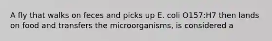 A fly that walks on feces and picks up E. coli O157:H7 then lands on food and transfers the microorganisms, is considered a