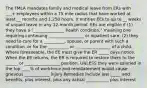 The FMLA mandates family and medical leave from ERs with ___+ employees within a 75 mile radius that have worked at least __ months and 1,250 hours. It entitles EEs to up to __ weeks of unpaid leave in any 12-month period. EEs are eligible if (1) they have a "_______________ health condition," meaning one requiring continuing _________________ or inpatient care, (2) they need to care for a __________, spouse, or parent with such a condition, or for the __________ or _________________ of a child. Where foreseeable, the EE must give the ER _____ days notice. When the EE returns, the ER is required to restore them to the ______ or _________________ position, UNLESS they were salaried in the top ____% of workforce and reinstatement would cause grievous ____________ injury Remedies include lost _____ and benefits, plus interest, plus any actual ___________ plus interest