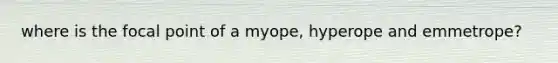 where is the focal point of a myope, hyperope and emmetrope?