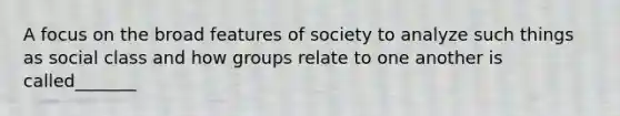 A focus on the broad features of society to analyze such things as social class and how groups relate to one another is called_______