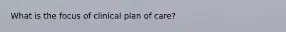 What is the focus of clinical plan of care?