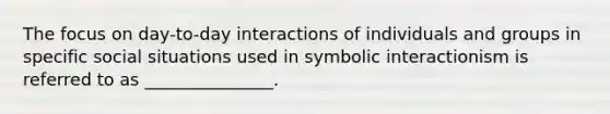 The focus on day-to-day interactions of individuals and groups in specific social situations used in symbolic interactionism is referred to as _______________.