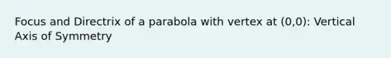 Focus and Directrix of a parabola with vertex at (0,0): Vertical Axis of Symmetry
