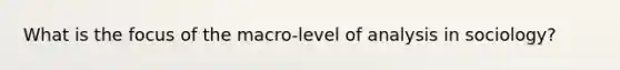 What is the focus of the macro-level of analysis in sociology?