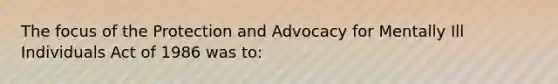 The focus of the Protection and Advocacy for Mentally Ill Individuals Act of 1986 was to: