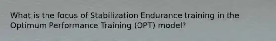 What is the focus of Stabilization Endurance training in the Optimum Performance Training (OPT) model?