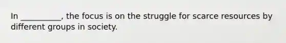 In __________, the focus is on the struggle for scarce resources by different groups in society.