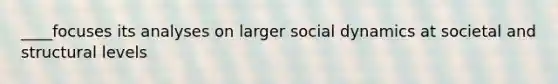 ____focuses its analyses on larger social dynamics at societal and structural levels