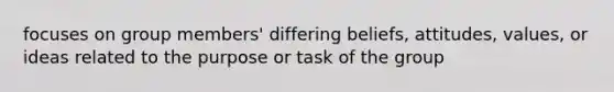 focuses on group members' differing beliefs, attitudes, values, or ideas related to the purpose or task of the group