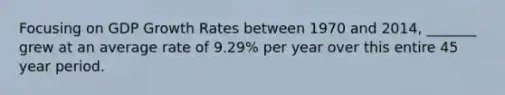 Focusing on GDP Growth Rates between 1970 and 2014, _______ grew at an average rate of 9.29% per year over this entire 45 year period.